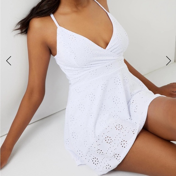 White Eyelet Romper with Flared Skirt - Picture 1 of 10